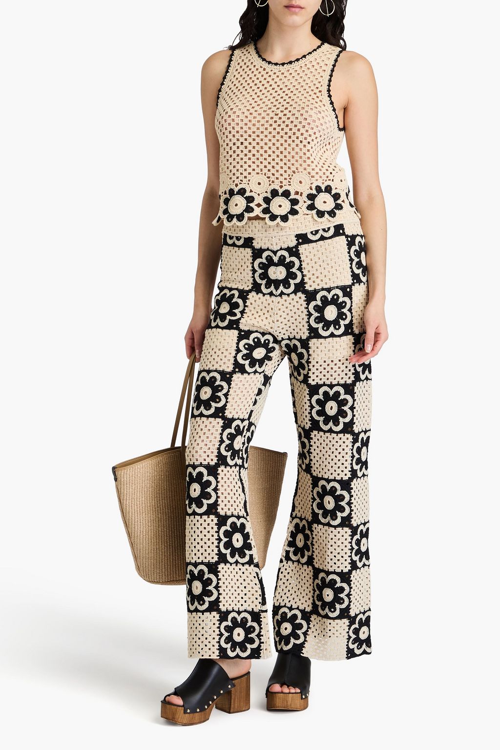 SANDRO Crochet-knit cotton-blend flared pants