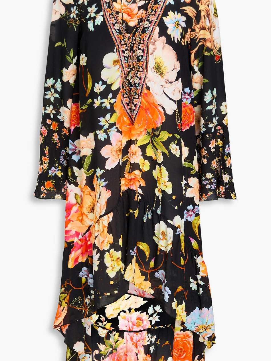 asymmetric crystal-embellished floral-print silk crepe de chine midi dress