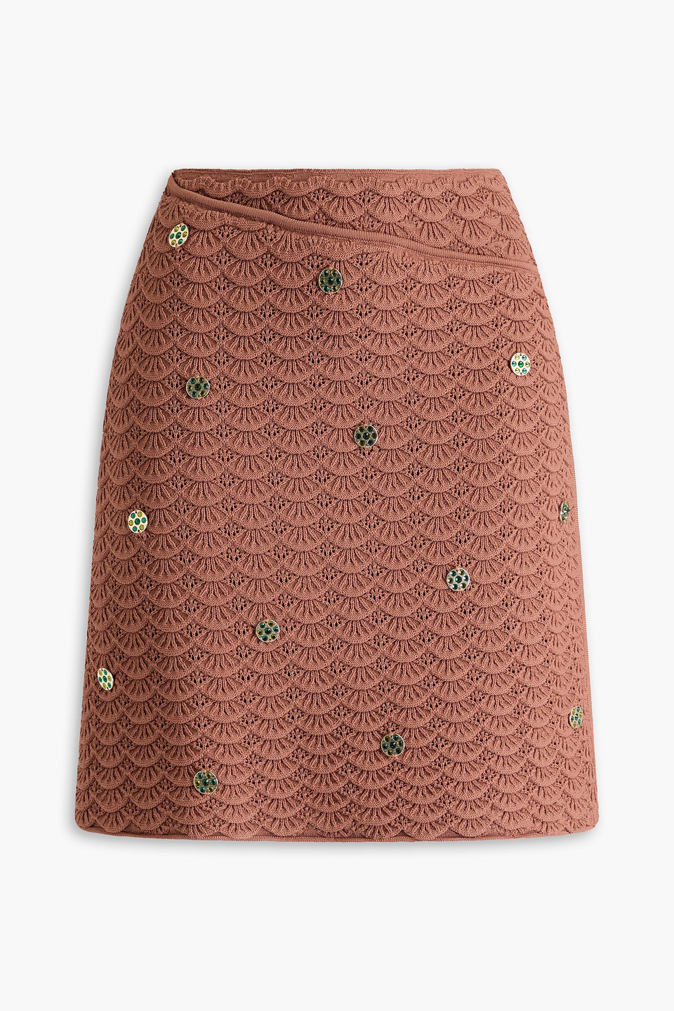 Sandro Wrap-effect Crystal-embellished Crochet-knit Mini Skirt