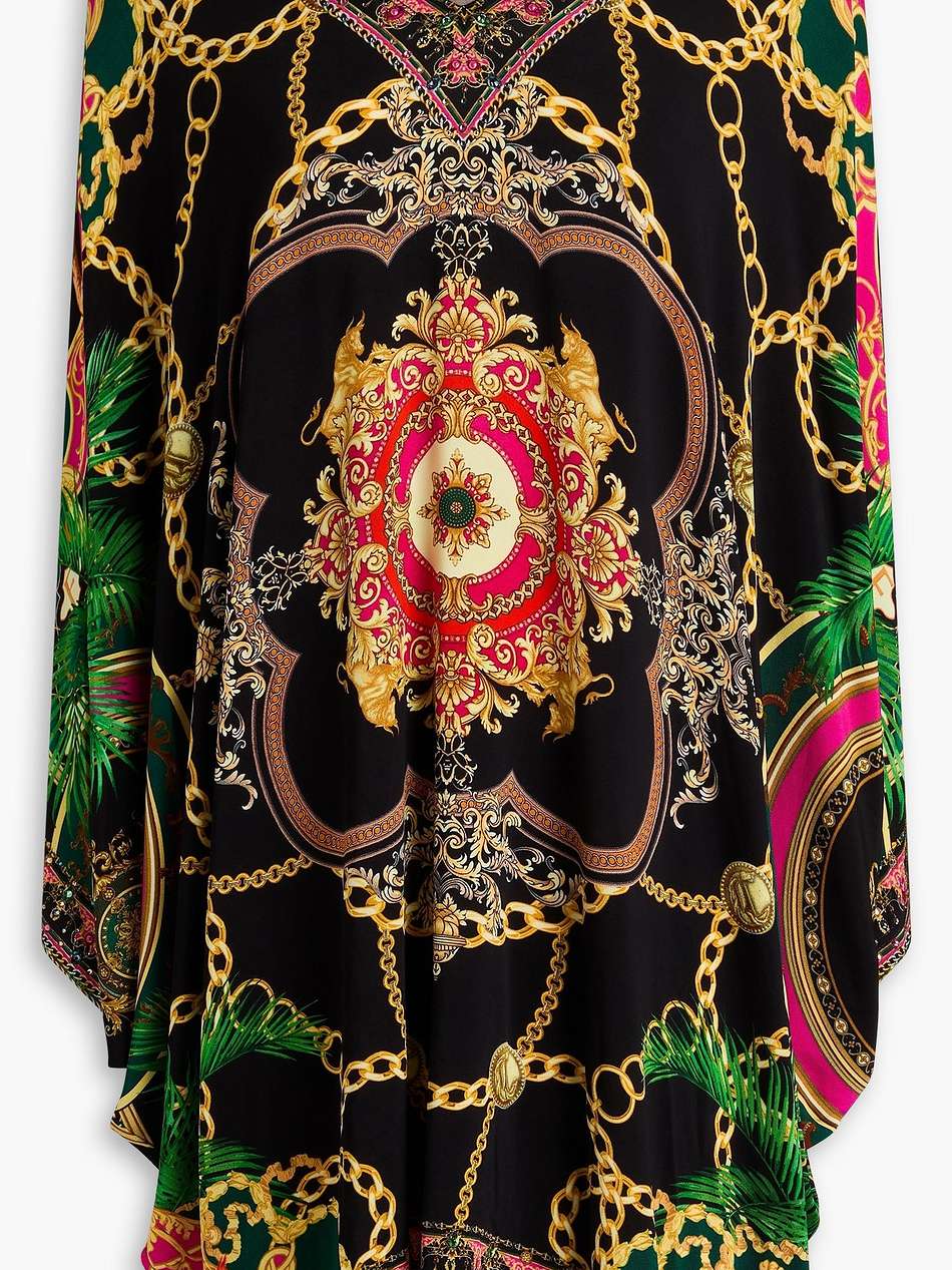 crystal-embellished printed stretch-jersey kaftan