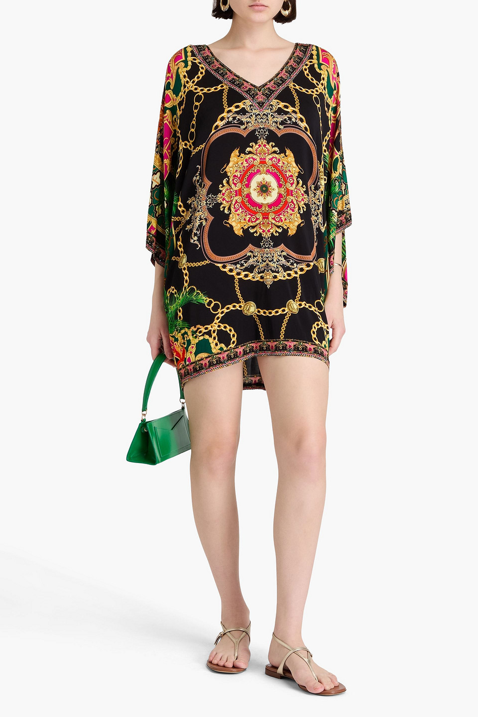 Camilla Crystal-embellished Printed Stretch-jersey Kaftan In Black