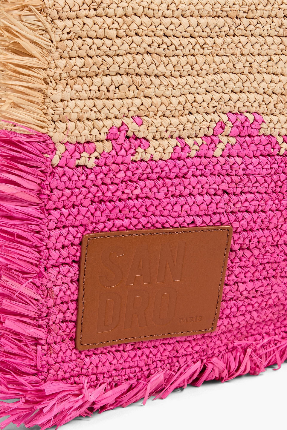 Sandro Leather-trimmed Fringed Color-block Straw Tote