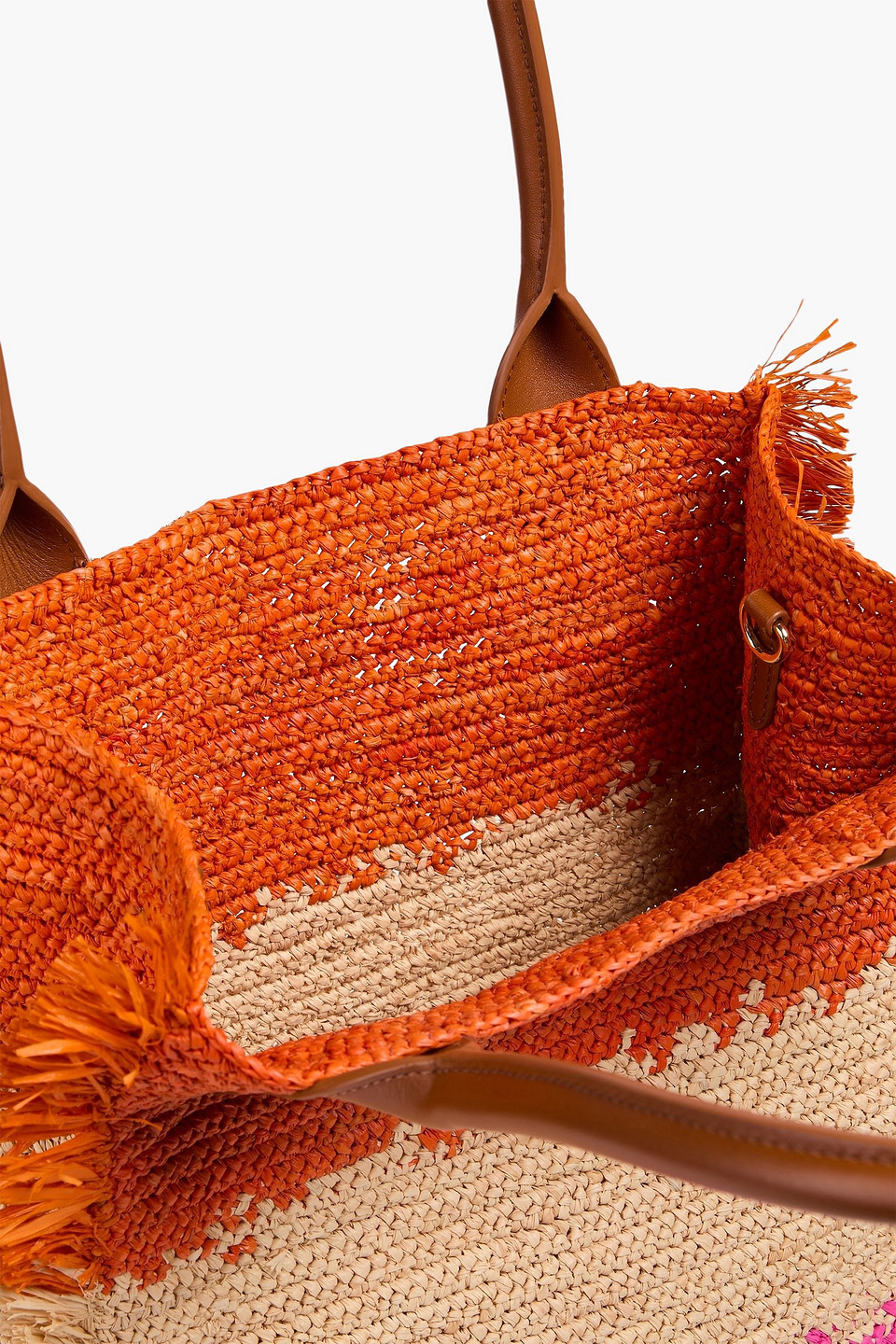Sandro Leather-trimmed Fringed Color-block Straw Tote