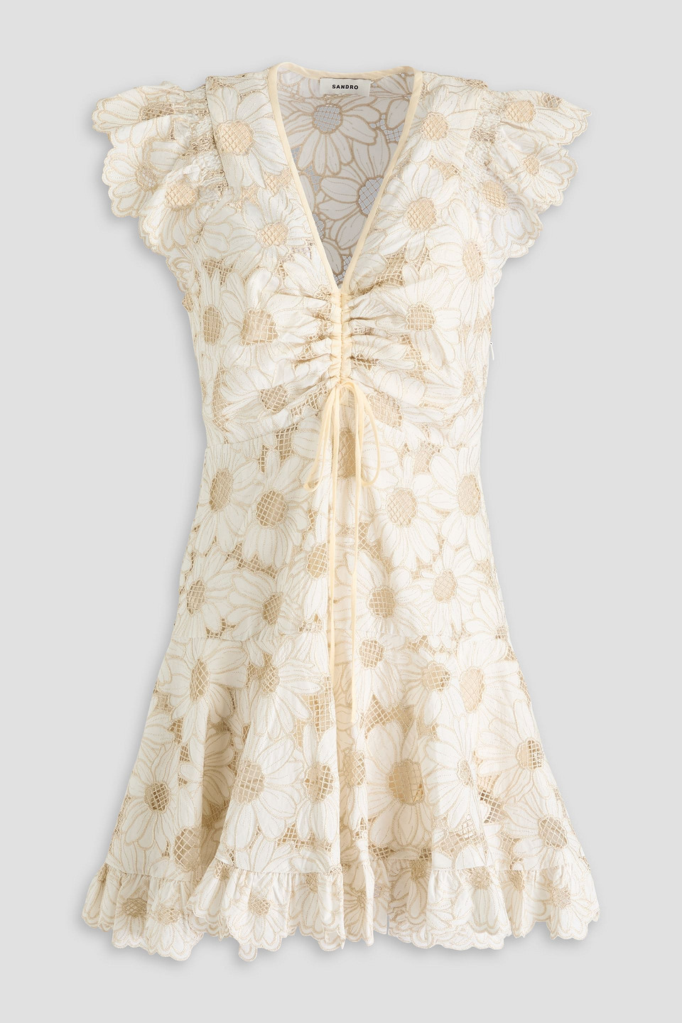 Sandro Ruffled Metallic Broderie Anglaise Mini Dress