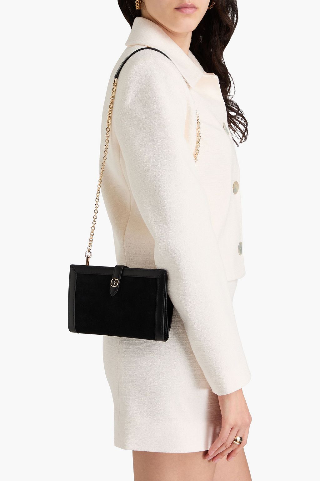 CLAUDIE PIERLOT Leather-trimmed suede clutch