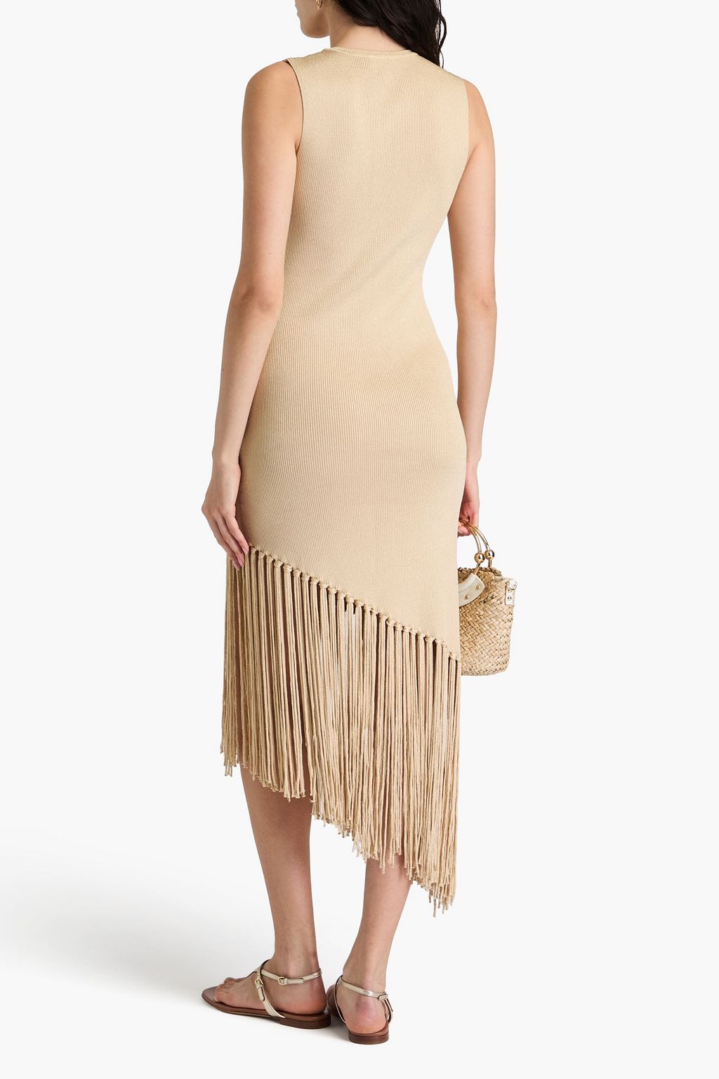 SANDRO Fringed metallic knitted midi dress
