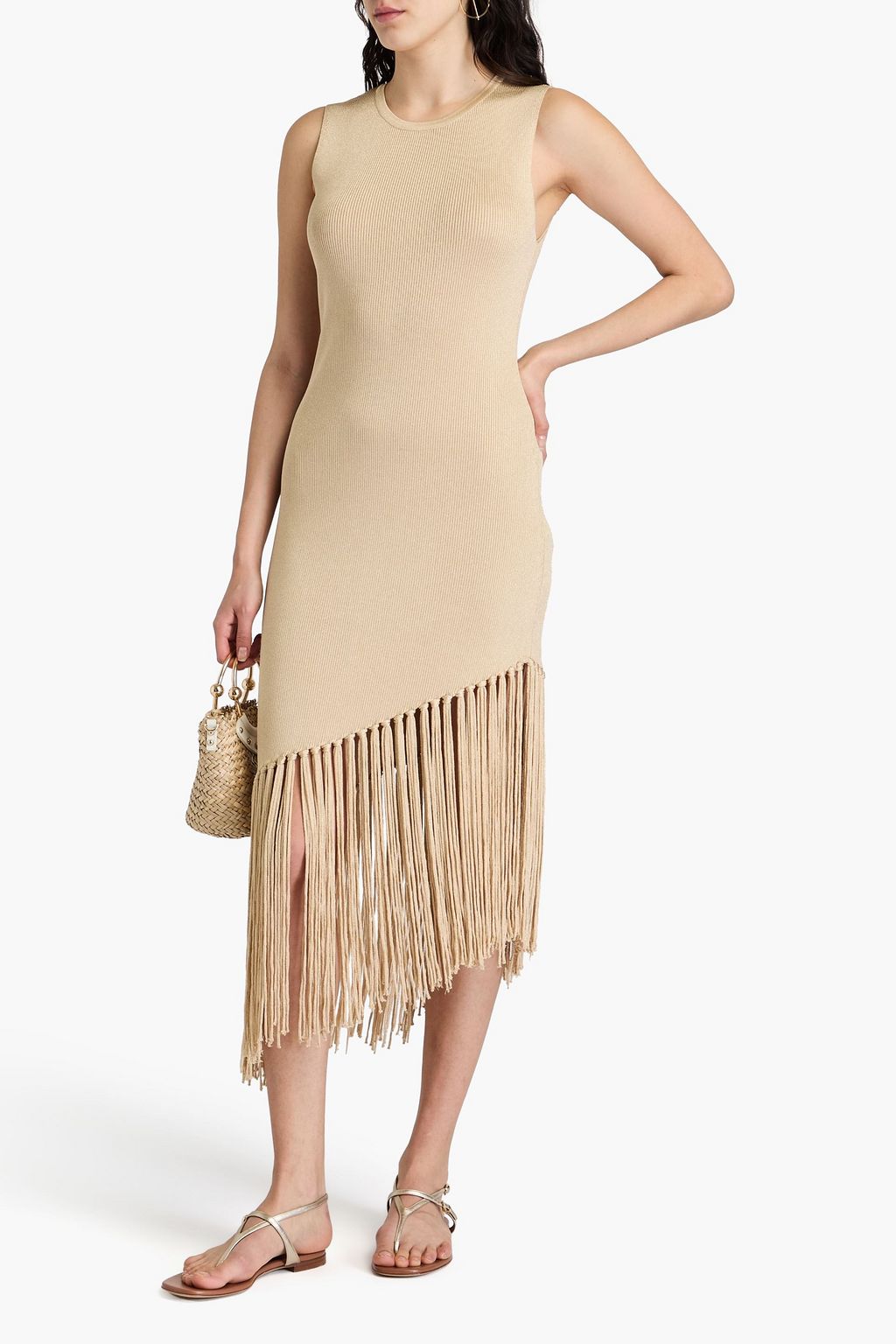 SANDRO Fringed metallic knitted midi dress