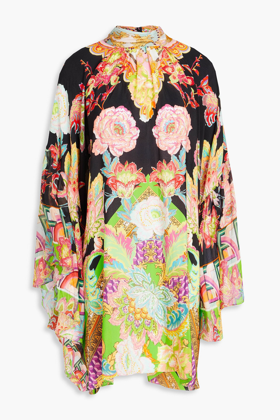 Ruffled printed silk crepe de chine mini dress
