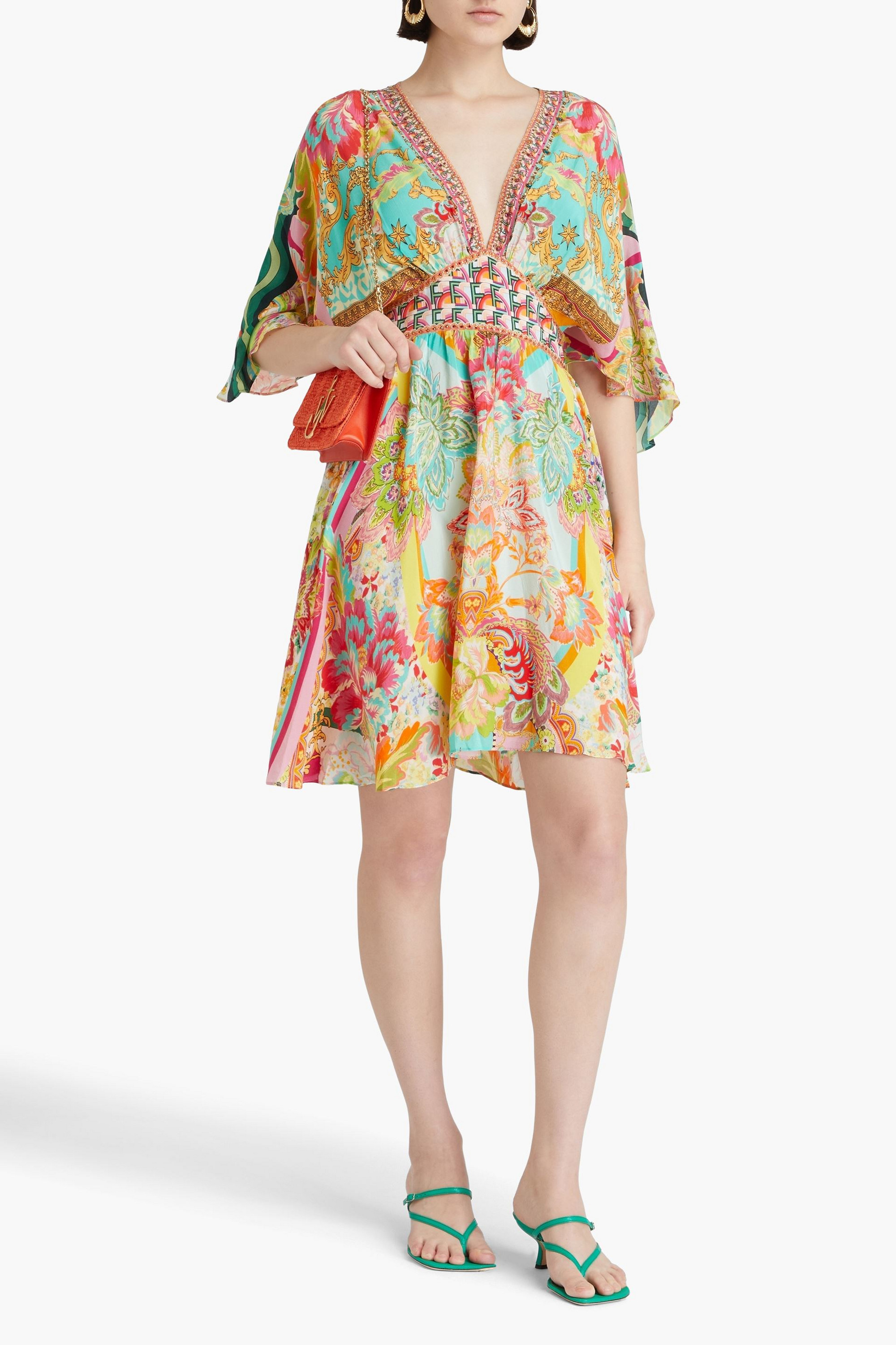Camilla Crystal-embellished printed silk crepe de chine mini dress