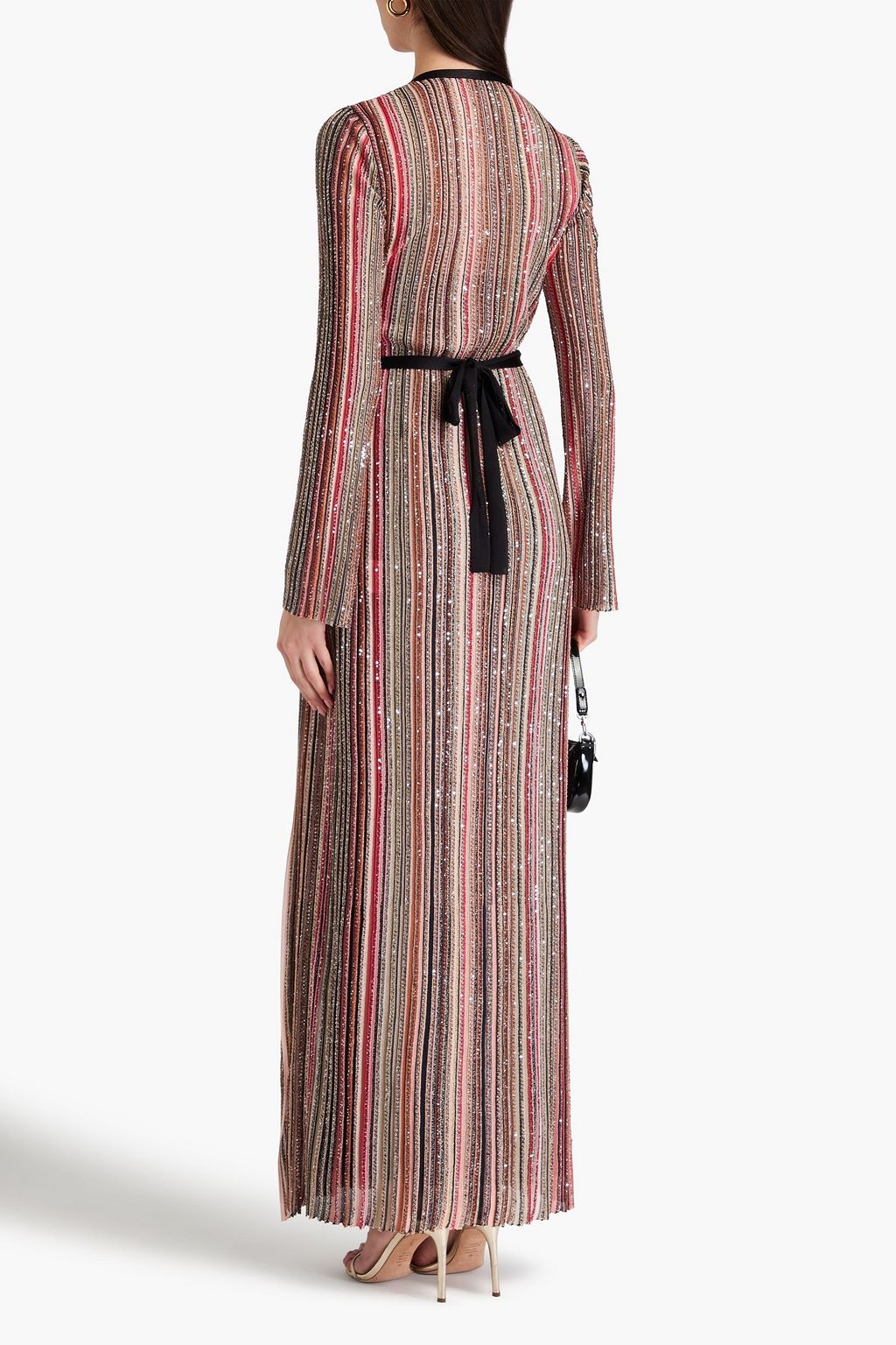 MISSONI فستان مخطط طويل بتصميم ملفوف من نسيج بحبكة مضلّعة بتصميم مزركش