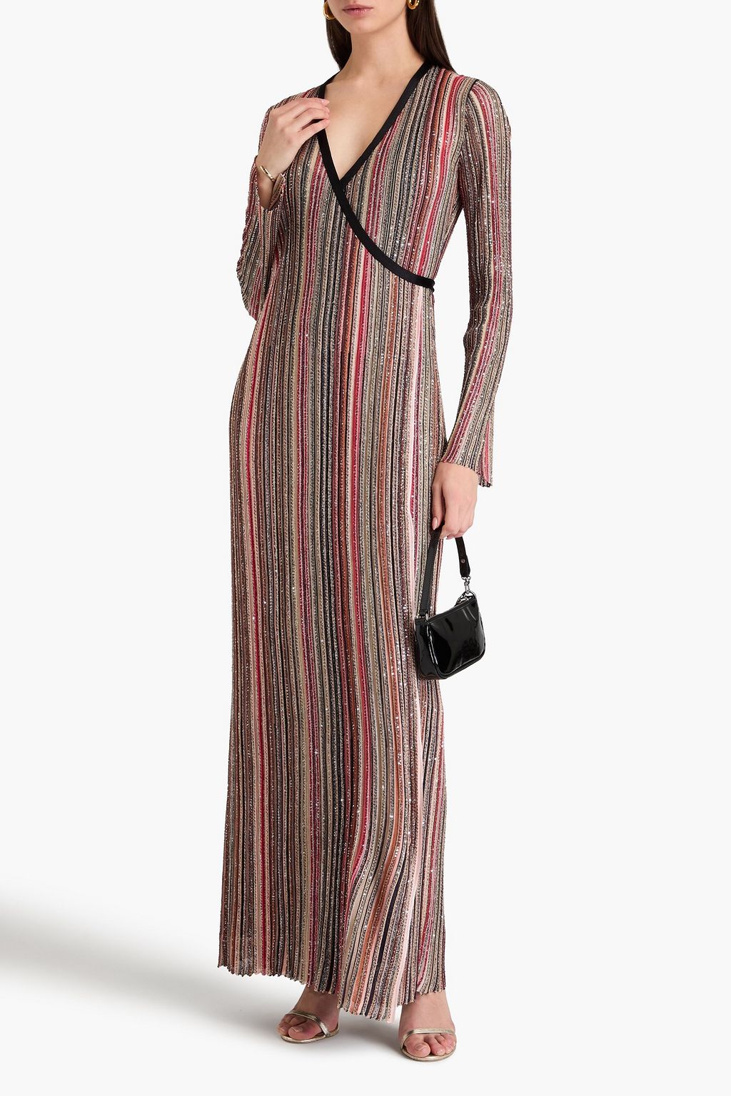 MISSONI فستان مخطط طويل بتصميم ملفوف من نسيج بحبكة مضلّعة بتصميم مزركش