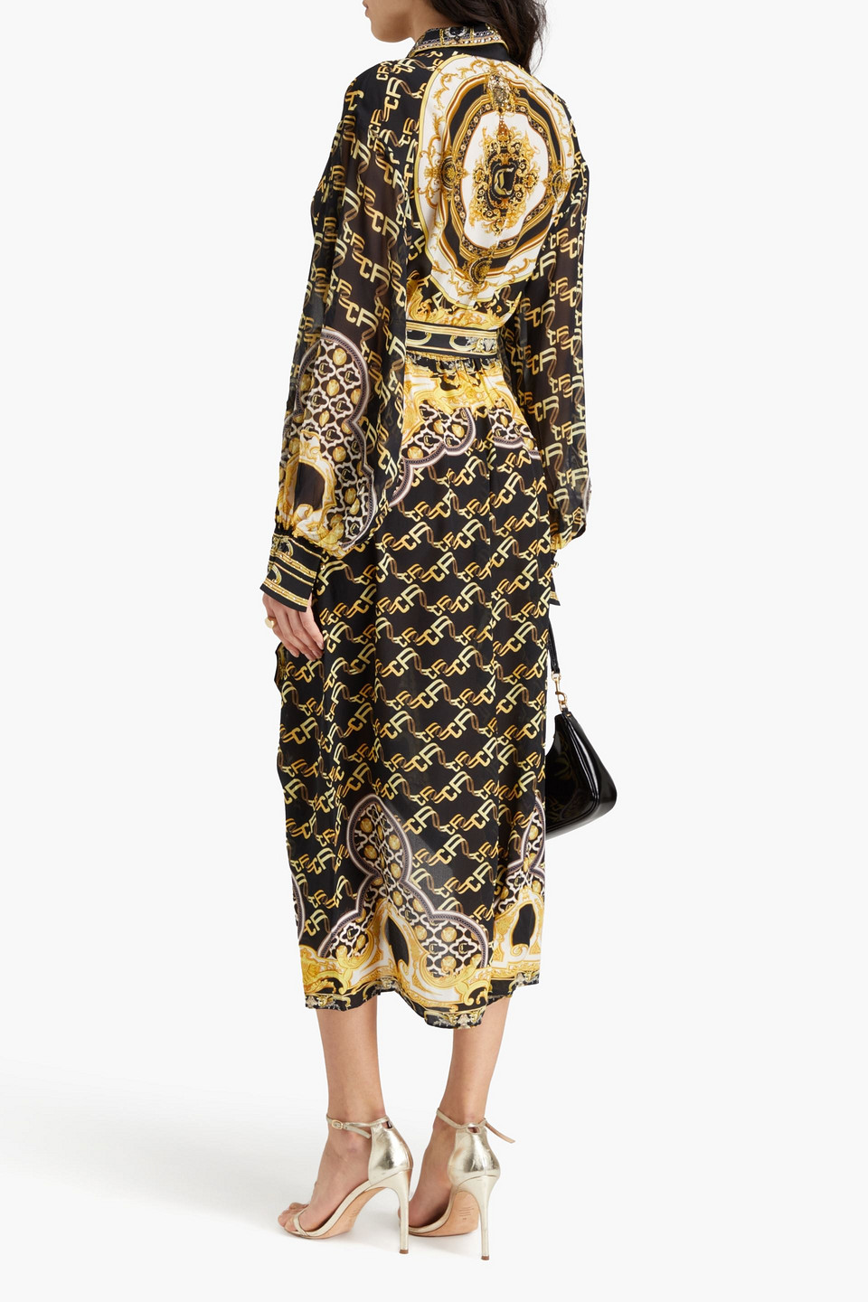 Camilla Crystal-embellished Printed Silk Crepe De Chine And Chiffon Midi Shirt Dress In Black