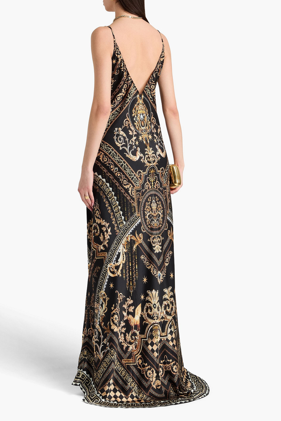 Shop Camilla Embellished Printed Silk-satin Maxi Slip Dress In Schwarz