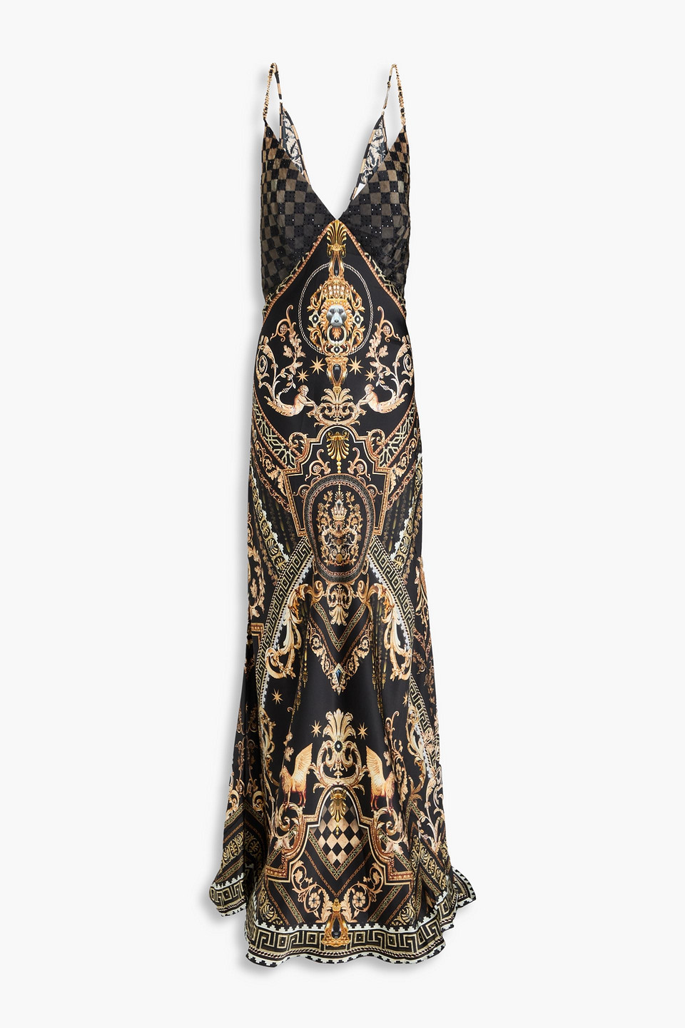 Shop Camilla Embellished Printed Silk-satin Maxi Slip Dress In Schwarz