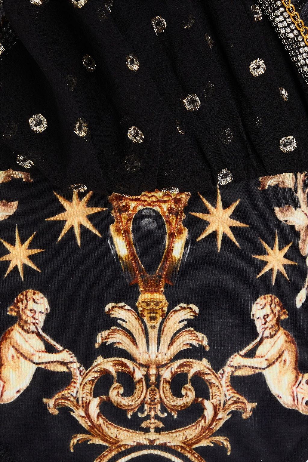 CAMILLA Verzierter Body aus Jersey und Georgette aus einer Seidenmischung mit Metallic-Fil-Coupé und Print