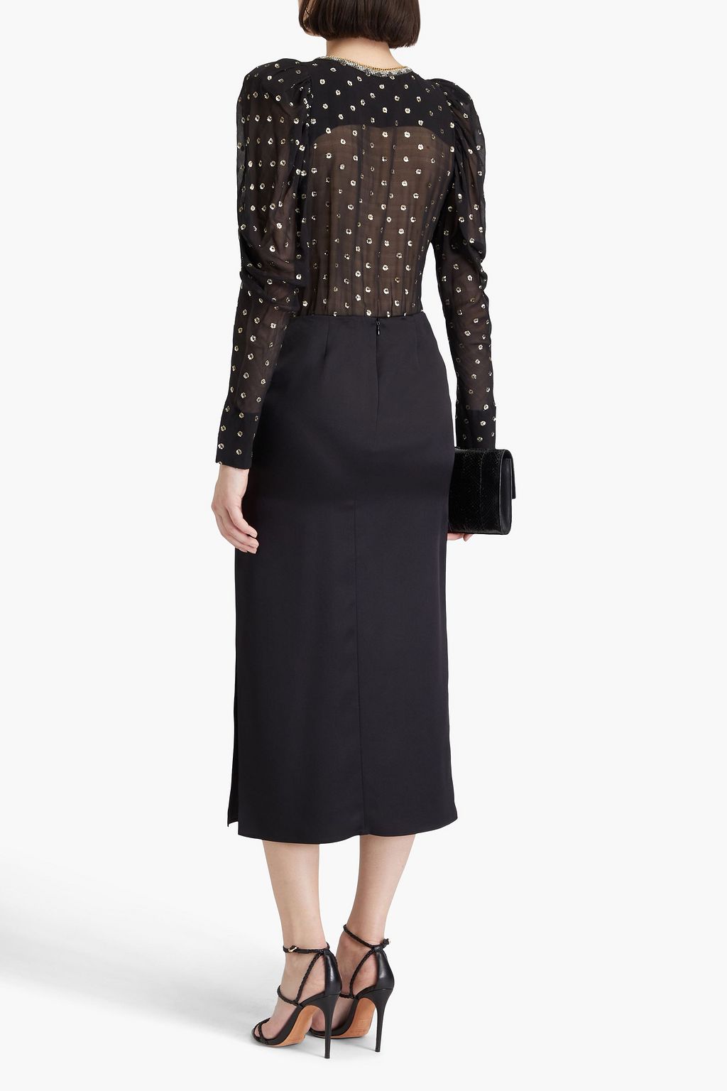 CAMILLA Verzierter Body aus Jersey und Georgette aus einer Seidenmischung mit Metallic-Fil-Coupé und Print