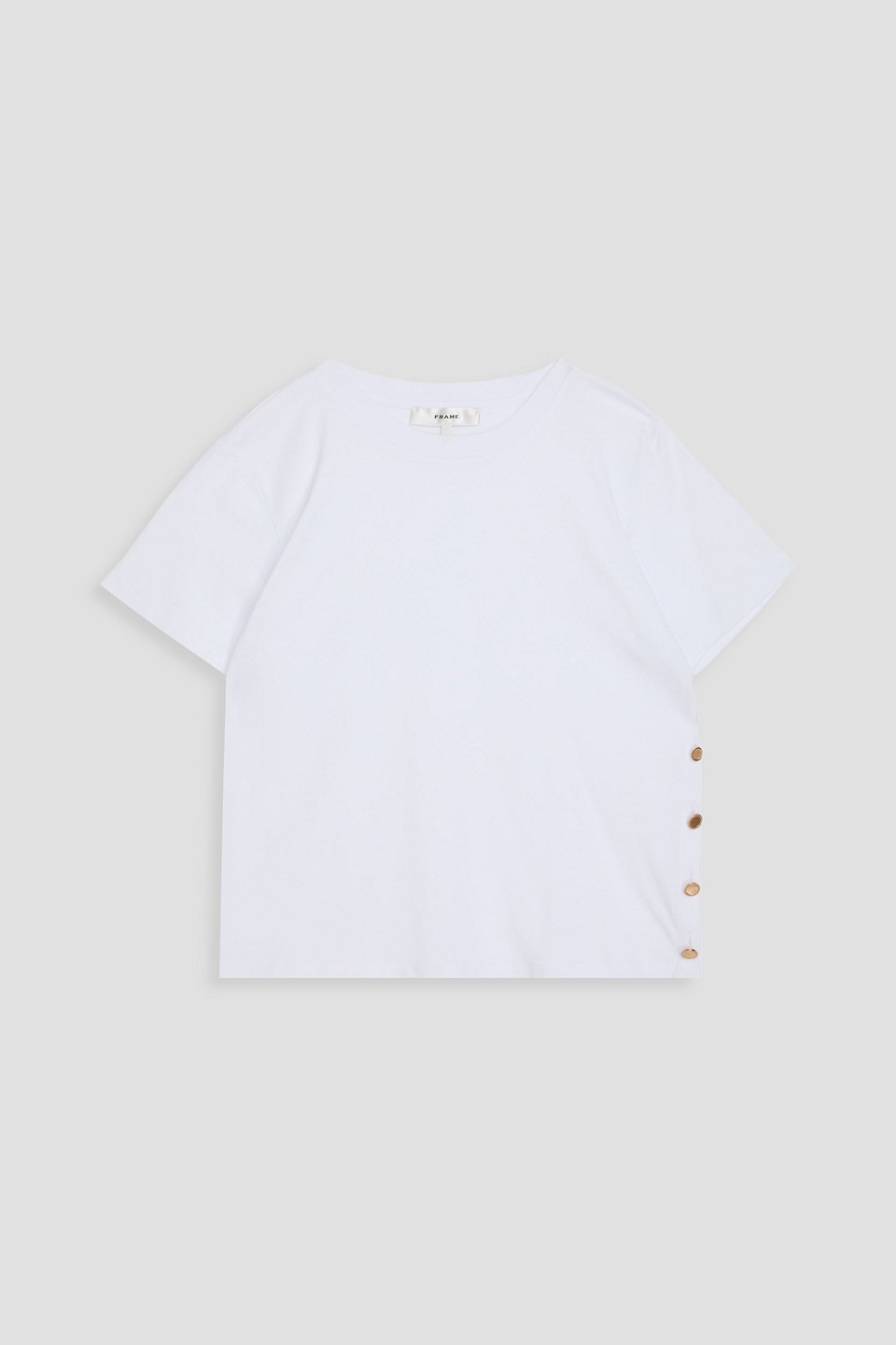 Frame Button-detailed Cotton-jersey T-shirt In White