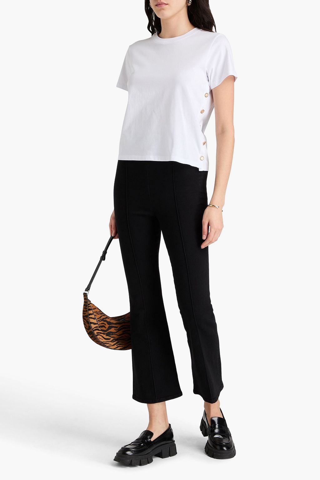 FRAME Button-detailed cotton-jersey T-shirt