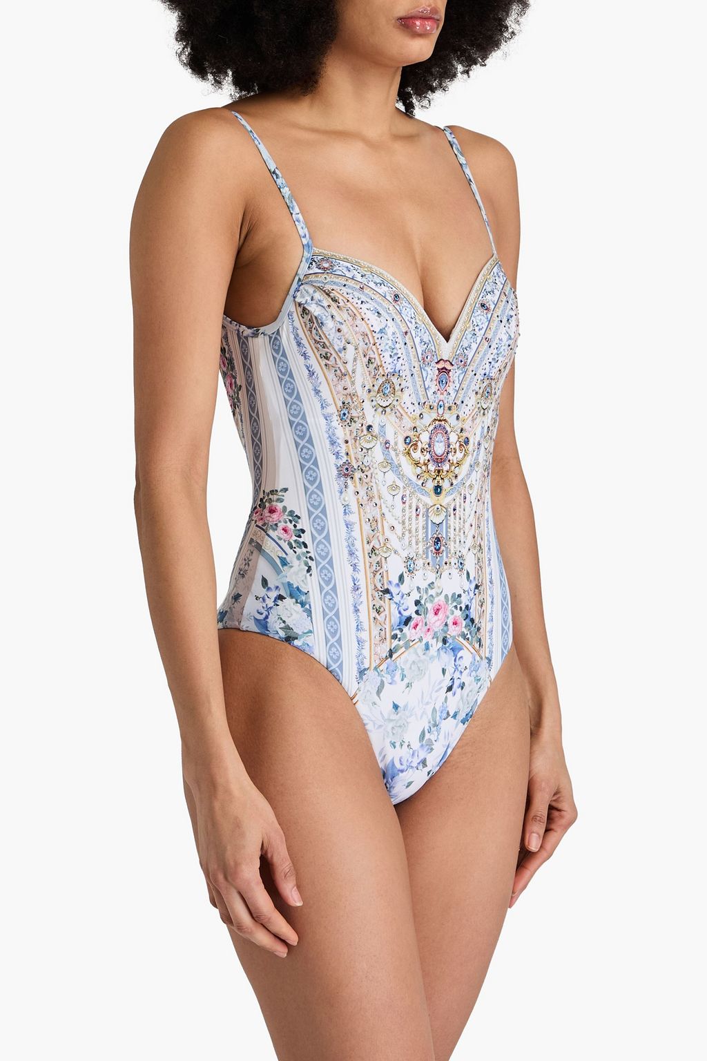 CAMILLA Embellished printed underwired swimsuit