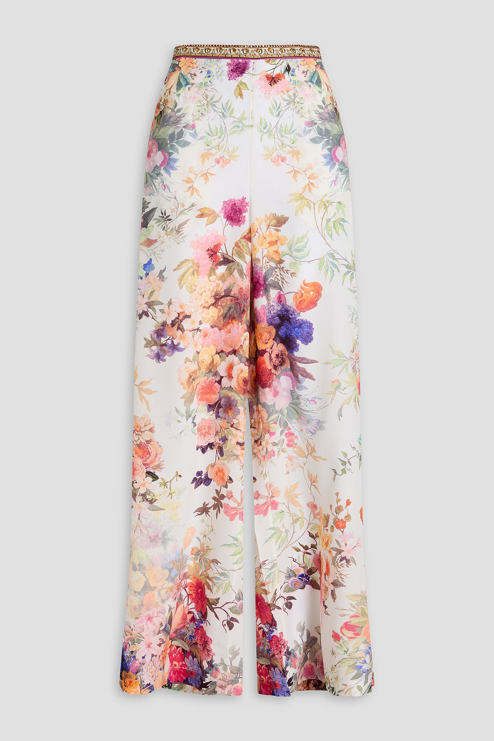 Camilla Crystal-embellished Floral-print Silk Crepe De Chine Wide-leg Trousers In White