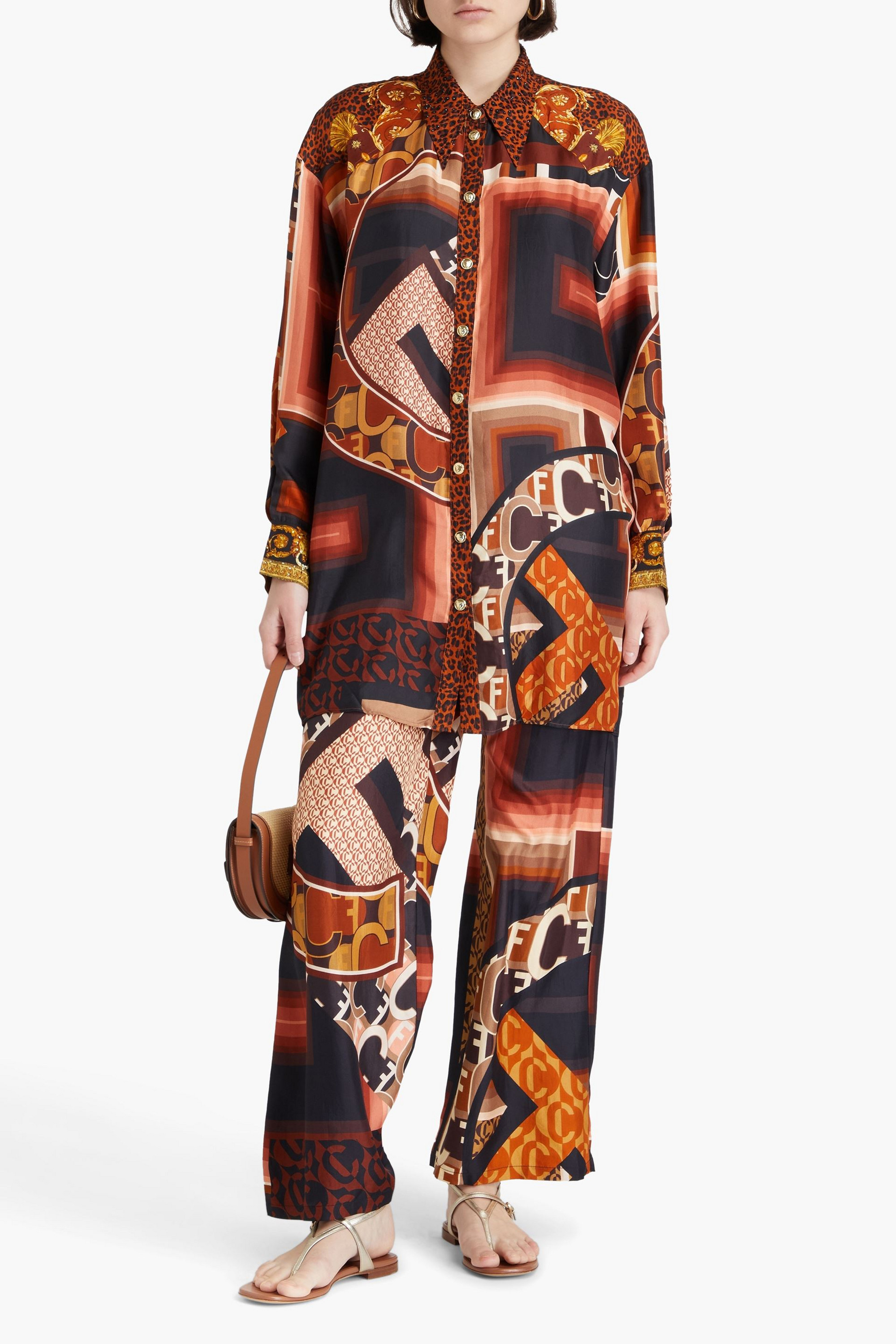 Camilla Crystal-embellished printed silk-twill shirt