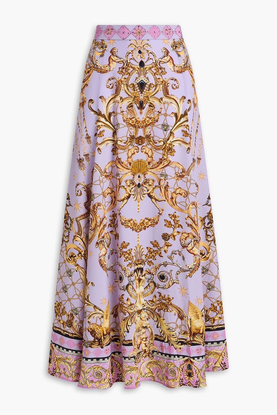 Camilla Crystal-embellished Printed Silk Crepe De Chine Maxi Skirt In Lilac