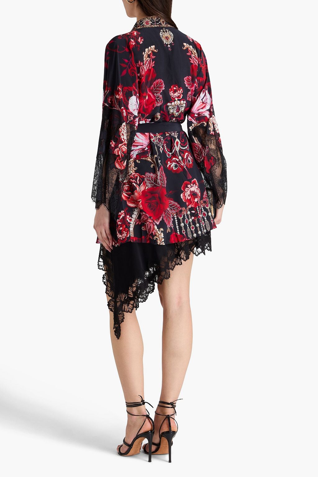 CAMILLA Crystal-embellished lace-trimmed floral-print silk crepe de chine coverup