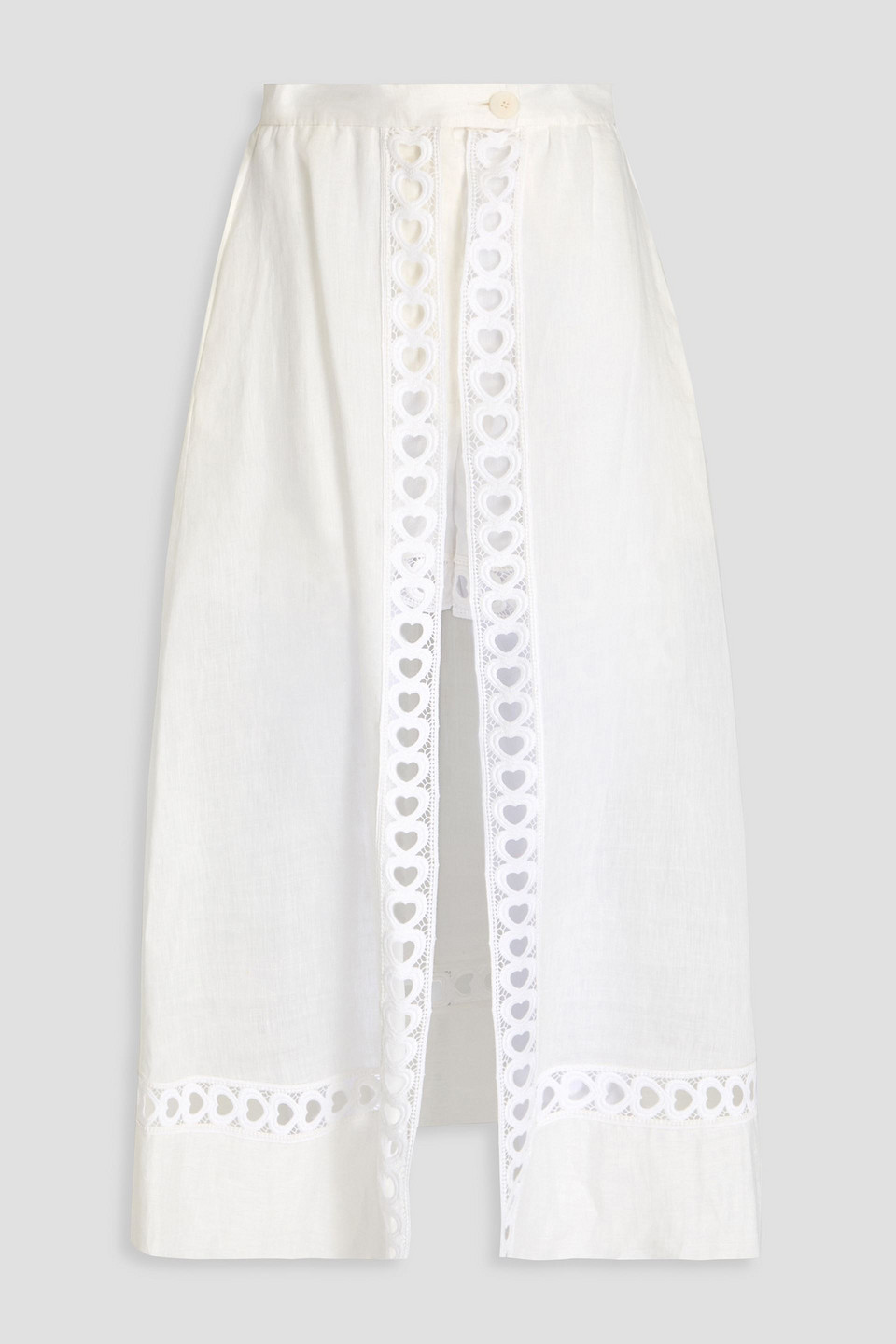 Sandro - Crochet-trimmed linen-blend midi skirt - White - FR 42
