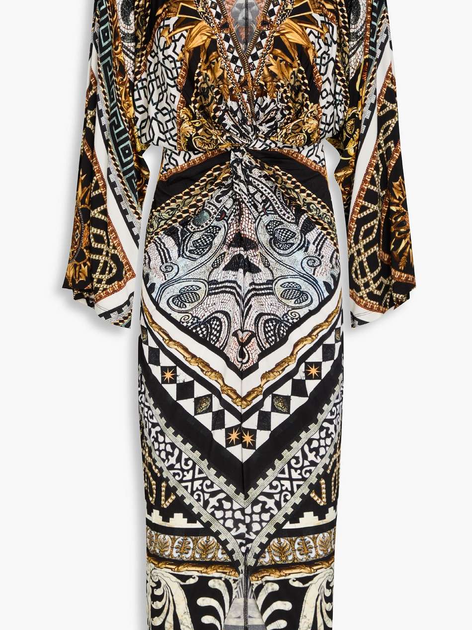 crystal-embellished printed stretch-jersey midi dress