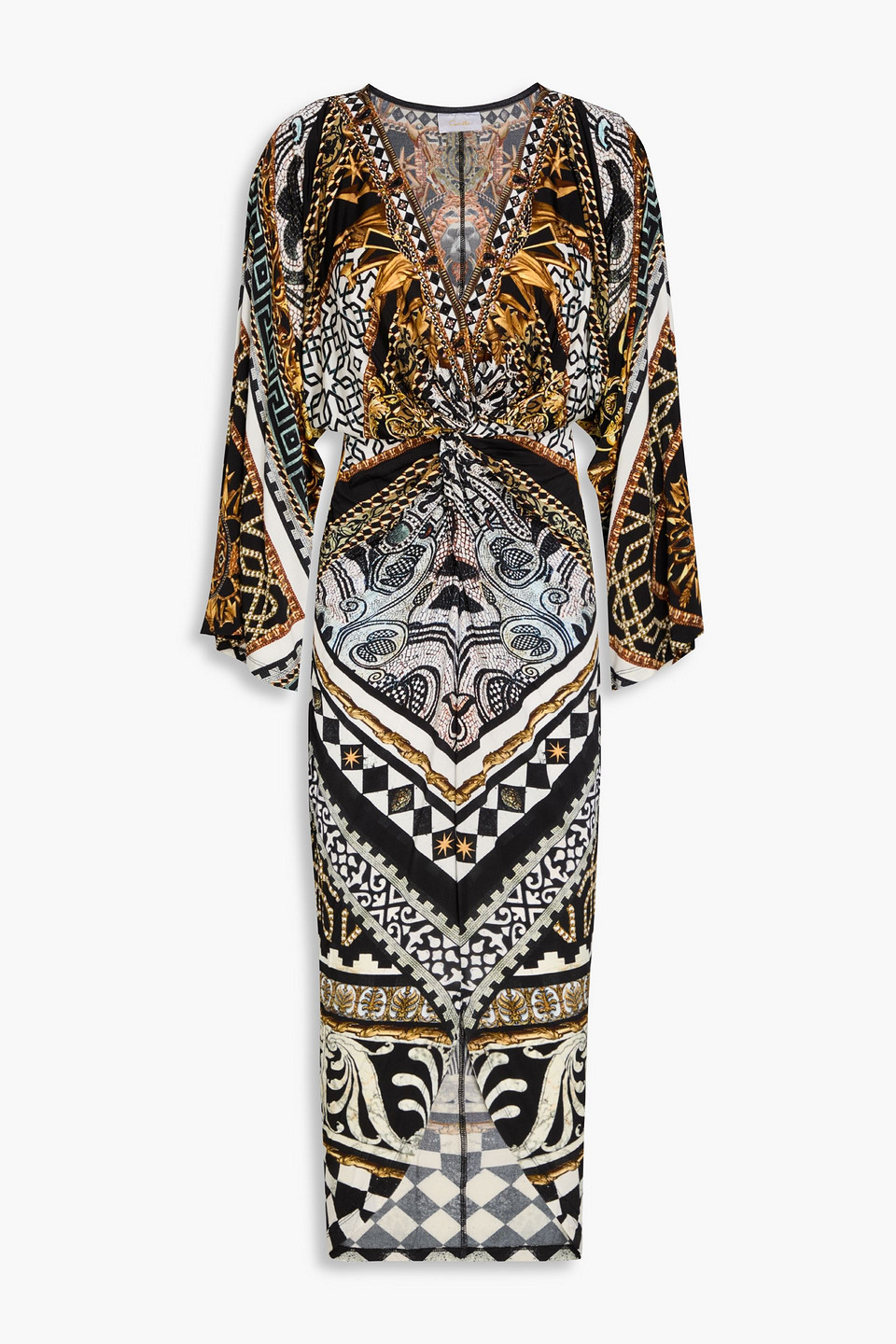 Camilla Crystal-embellished Printed Stretch-jersey Midi Dress In Black
