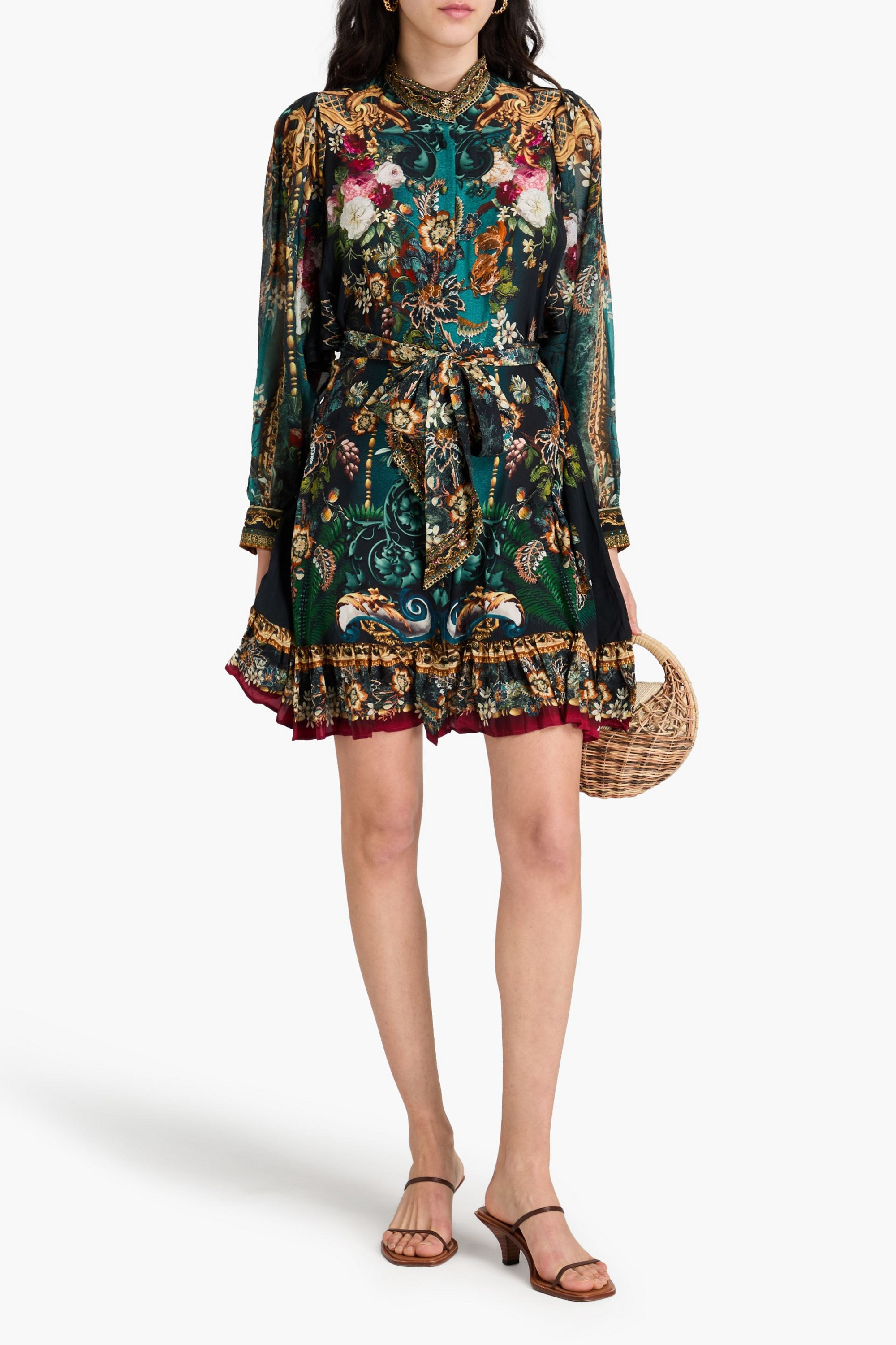 Camilla Crystal-embellished printed silk crepe de chine mini dress