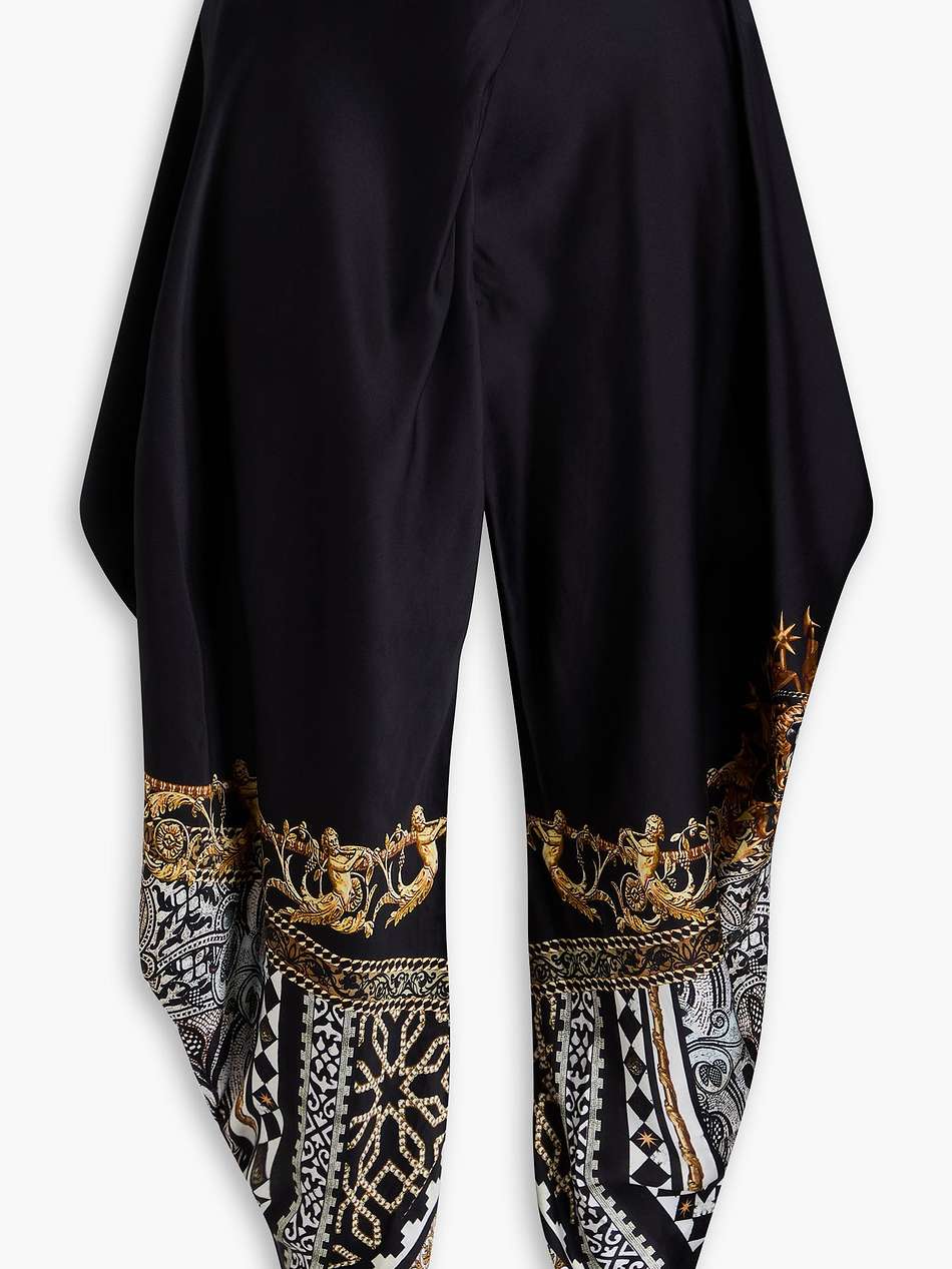 draped printed silk-satin tapered pants