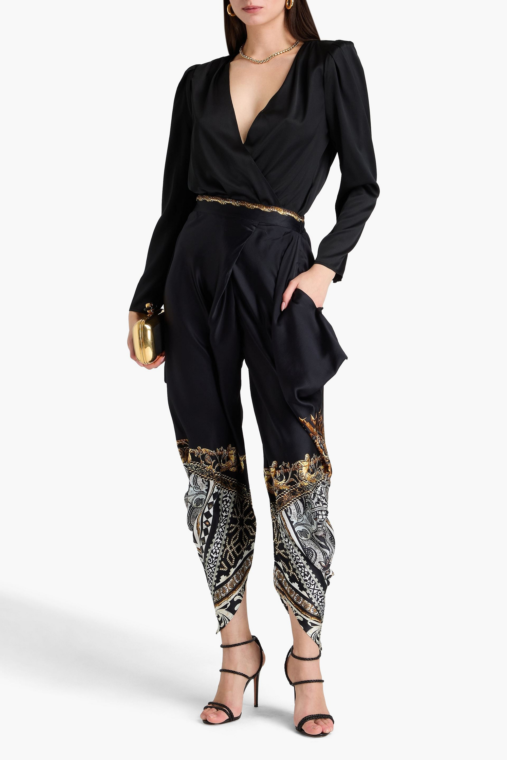 Camilla Draped printed silk-satin tapered pants