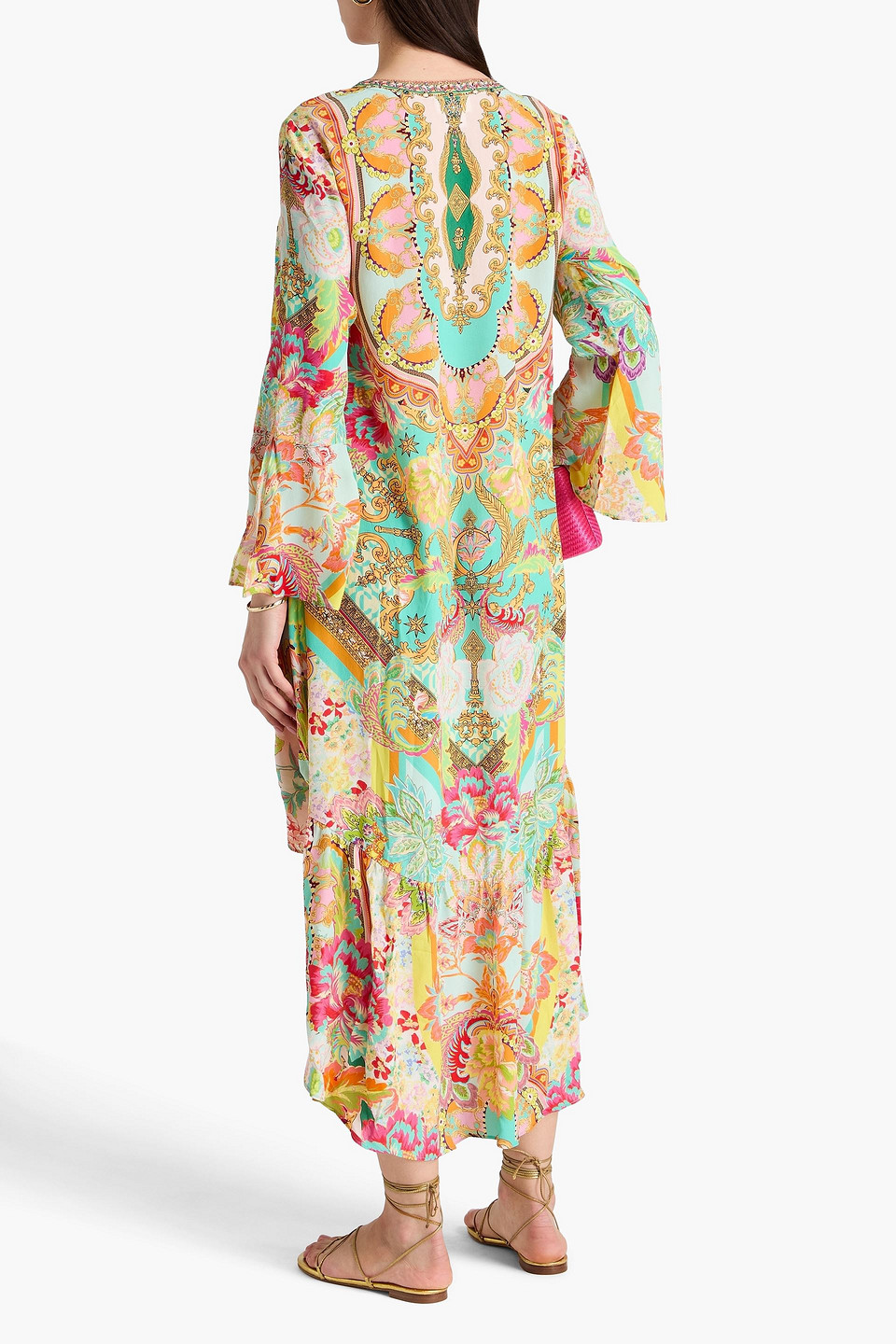 Camilla Crystal-embellished Printed Silk Crepe De Chine Midi Dress In Türkis
