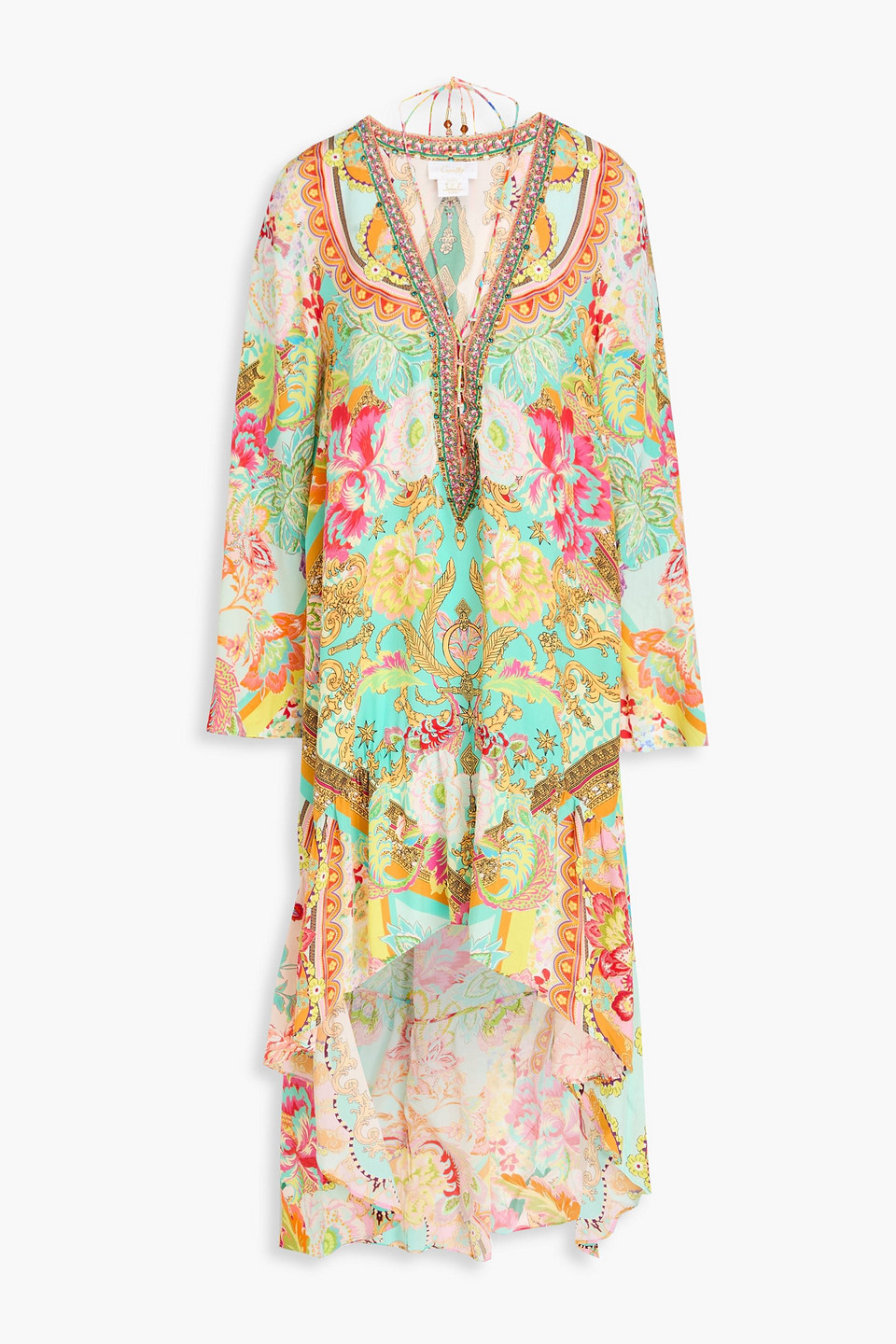 Camilla Crystal-embellished Printed Silk Crepe De Chine Midi Dress In Türkis