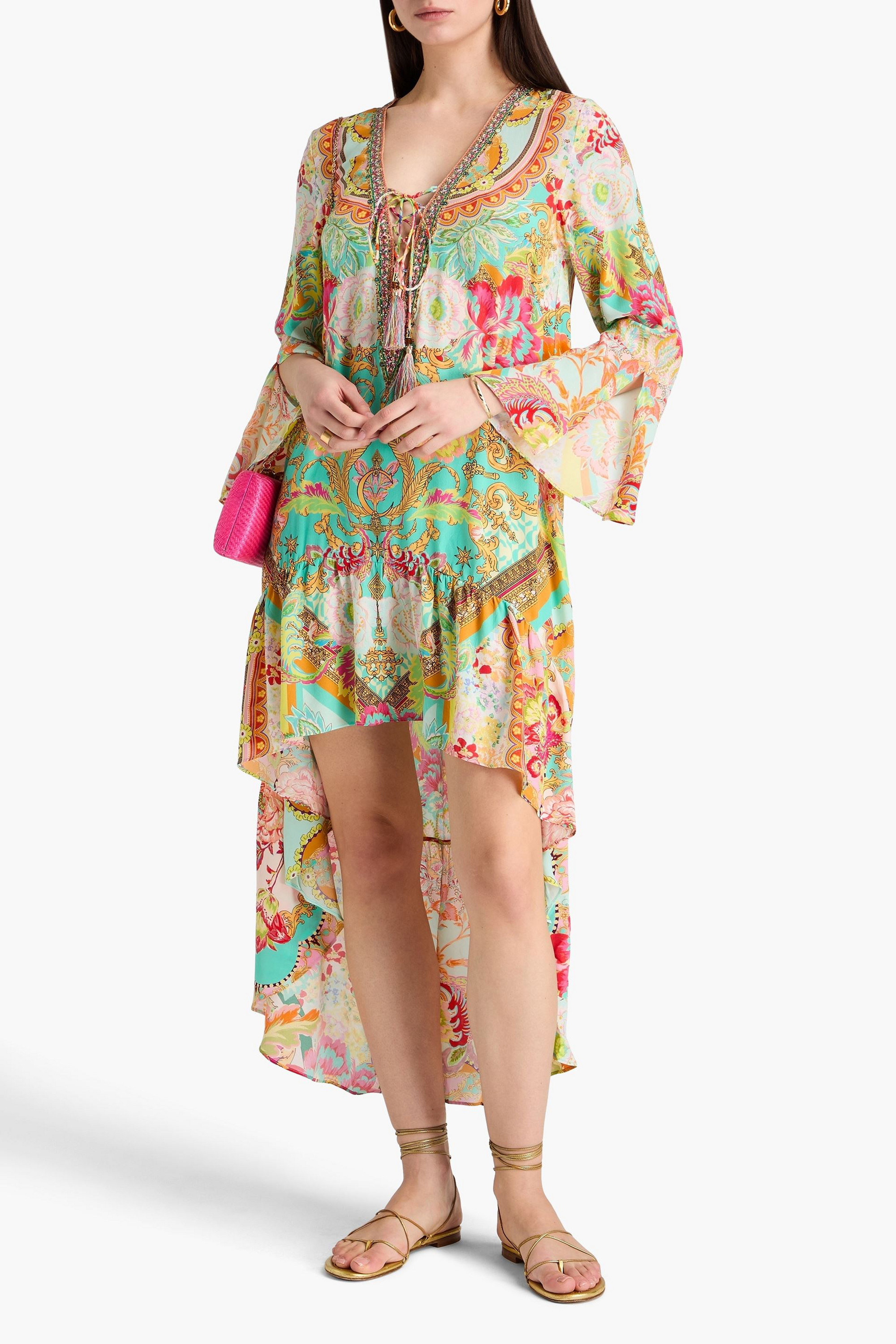Camilla Asymmetric crystal-embellished printed silk crepe de chine maxi dress
