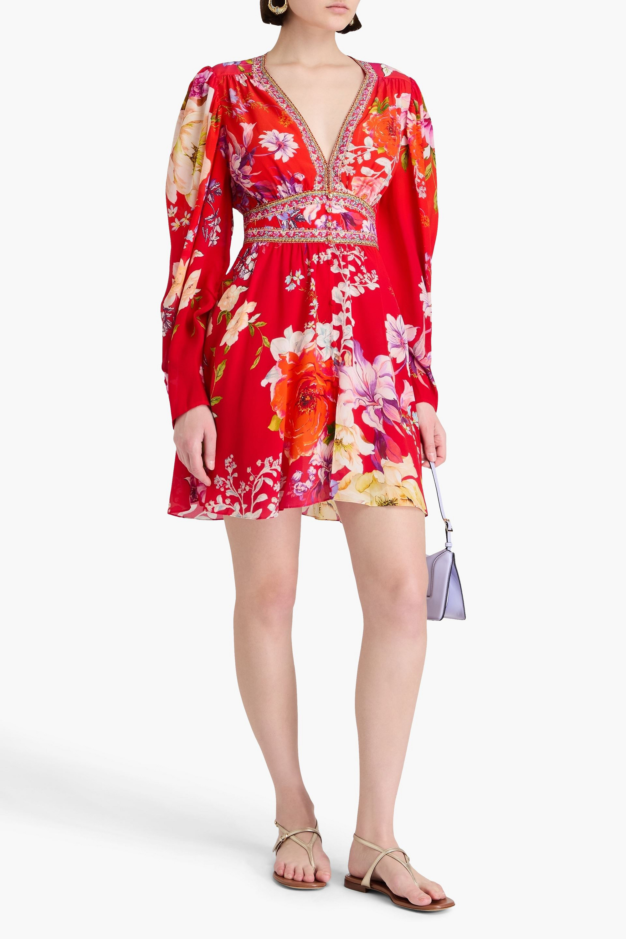 Camilla Crystal-embellished floral-print silk crepe de chine mini dress