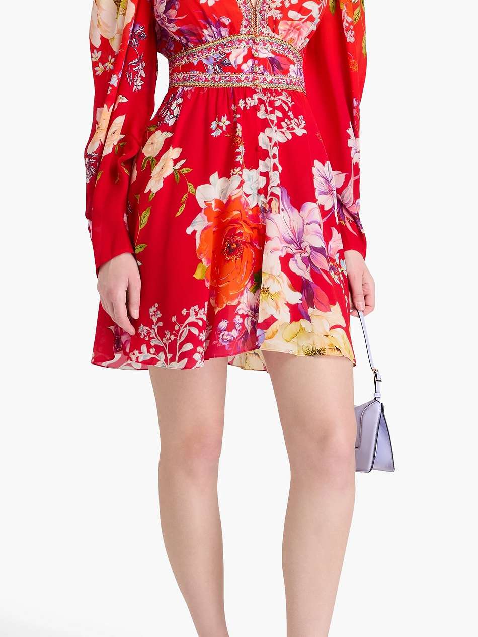 crystal-embellished floral-print silk crepe de chine mini dress