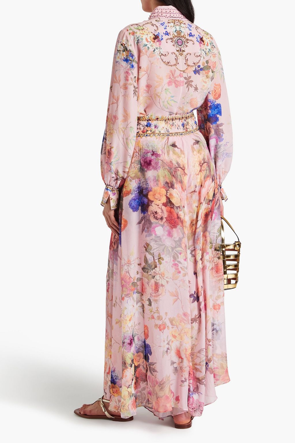 CAMILLA Crystal-embellished floral-print silk-voile wide-leg pants