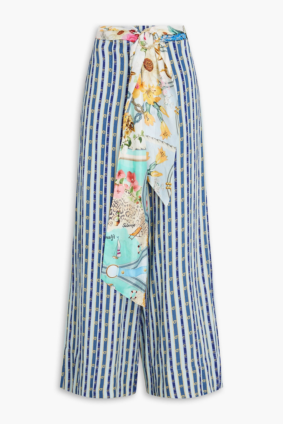 Camilla Printed Piqué Wide-leg Trousers In Blue