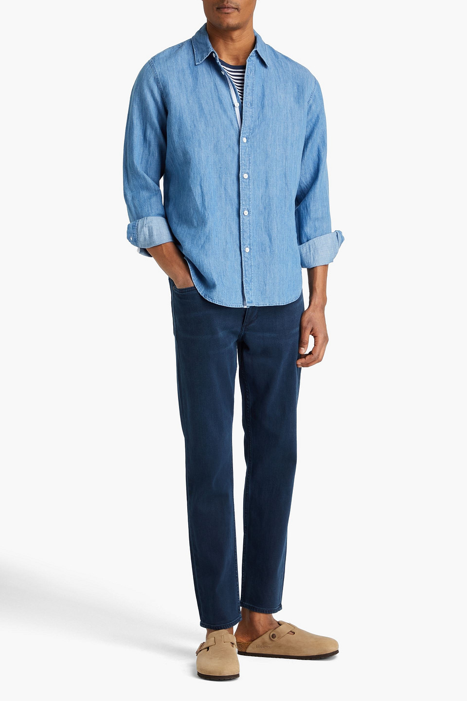 Rag & Bone Finch Cotton And Linen-blend Chambray Shirt In Light Blue