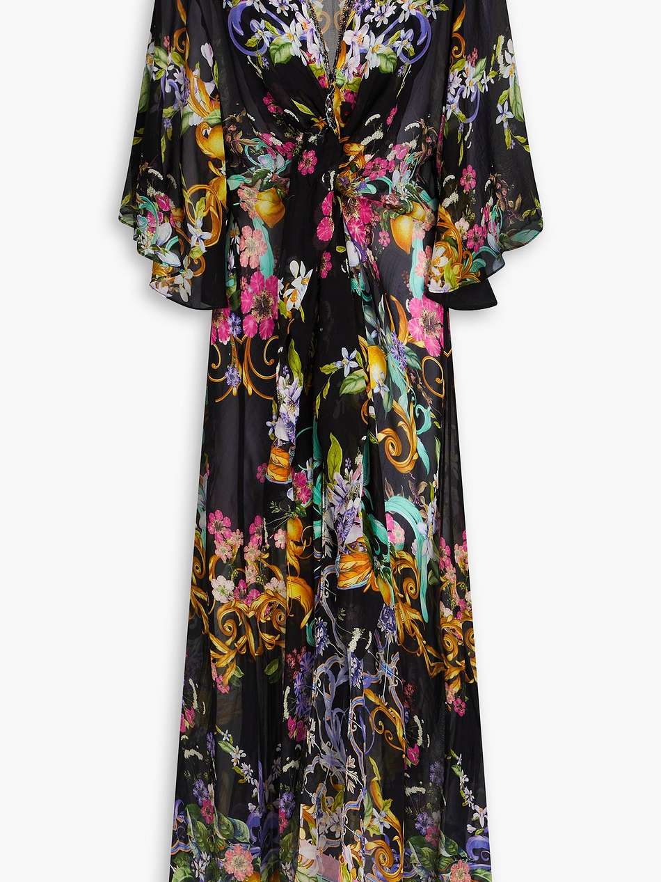 crystal-embellished floral-print silk-chiffon wrap dress