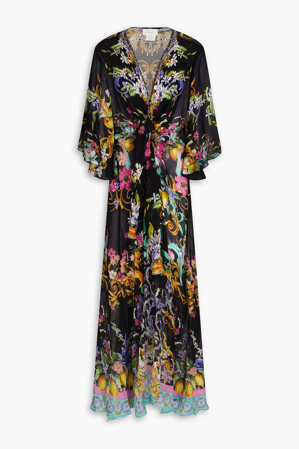 Crystal-embellished floral-print silk-chiffon wrap dress