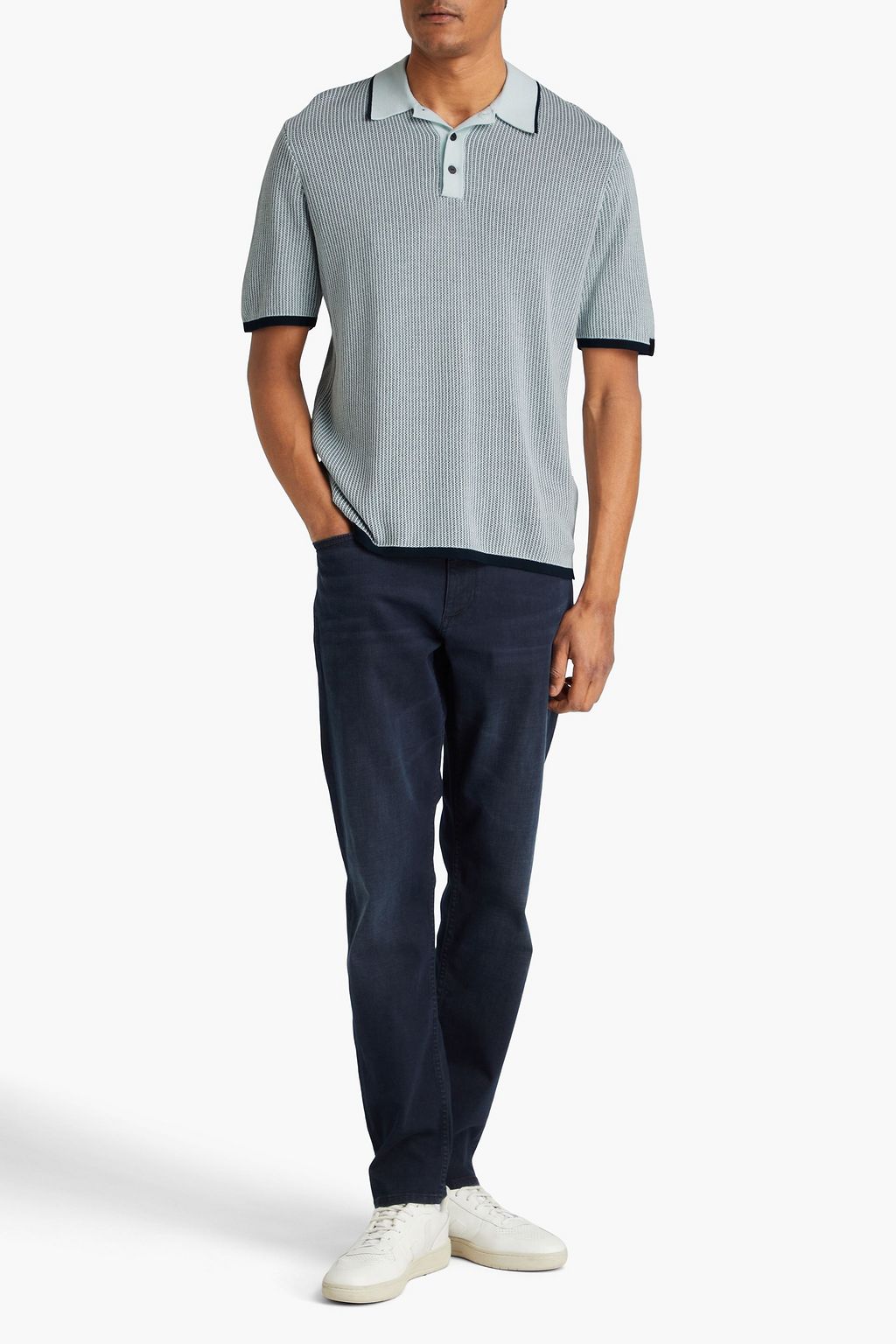 RAG & BONE Harvey ribbed cotton-blend polo shirt