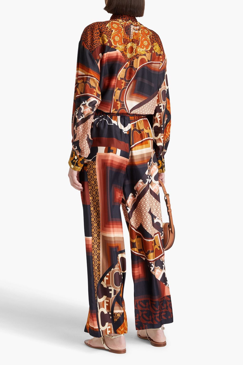 CAMILLA Embellished printed silk-twill wide-leg pants