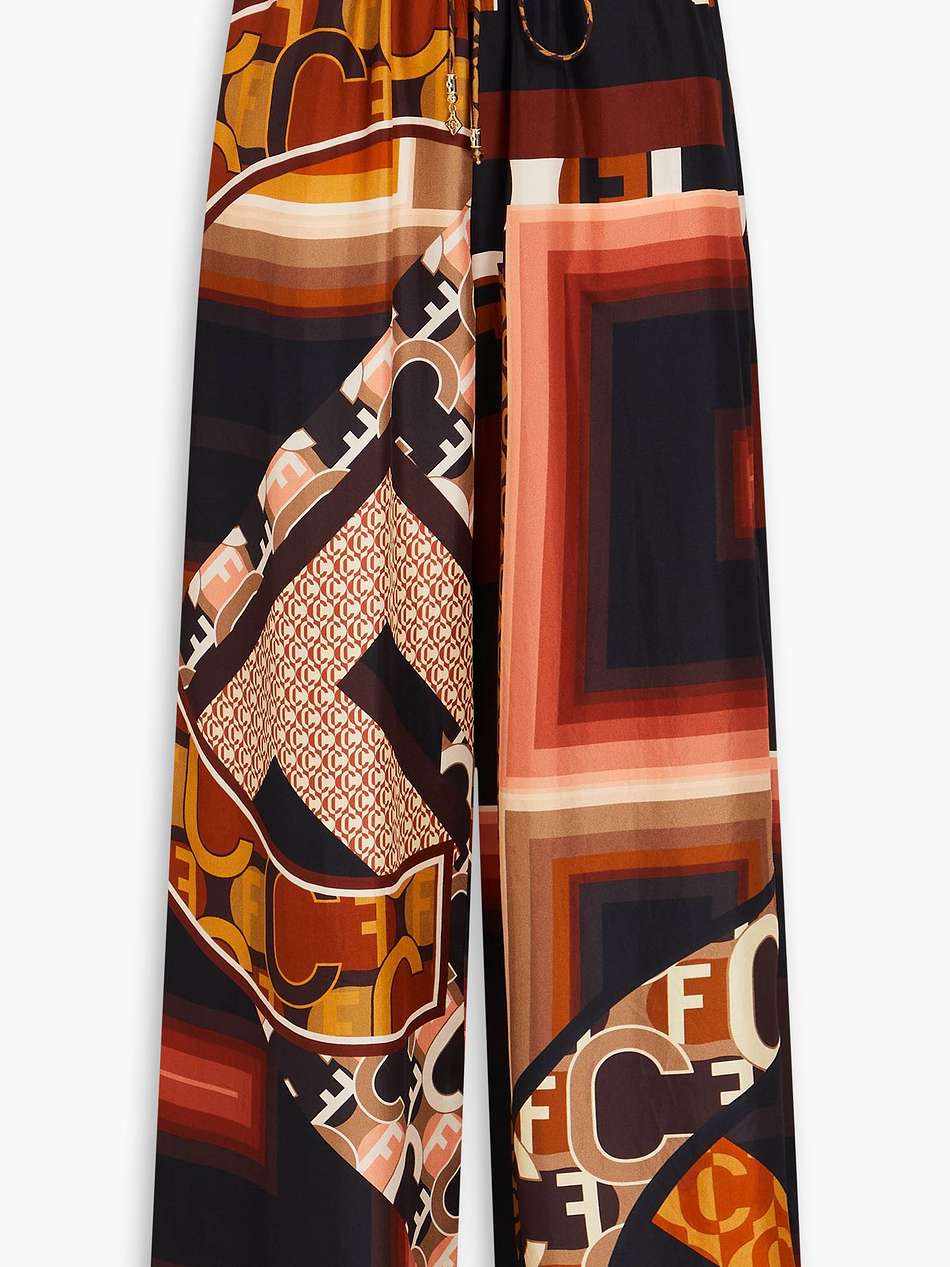 embellished printed silk-twill wide-leg pants