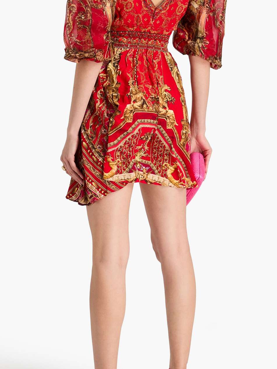 cutout crystal-embellished printed silk crepe de chine mini dress