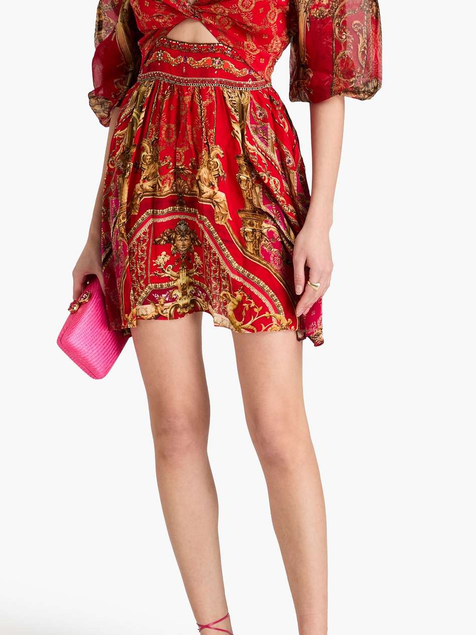 cutout crystal-embellished printed silk crepe de chine mini dress