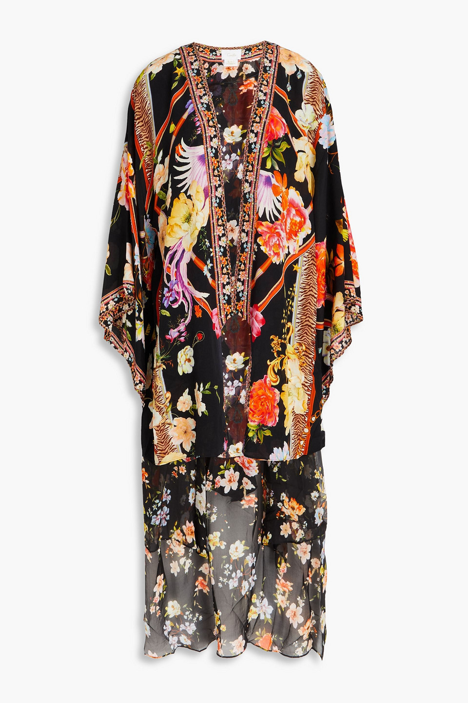 Camilla Crystal-embellished Floral-print Crepe And Silk-chiffon Kimono In Black