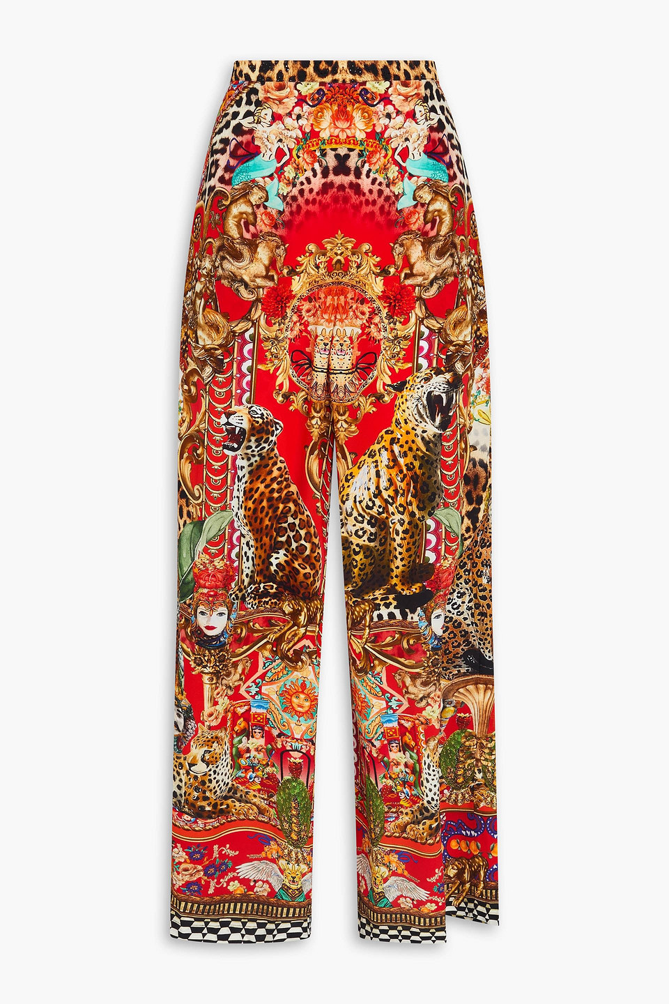 Camilla Crystal-embellished Printed Silk Crepe De Chine Wide-leg Trousers